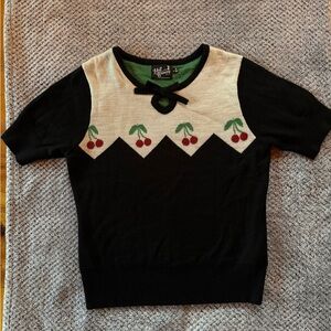 Hell Bunny Black and Cream Sweater with Cherry Pattern